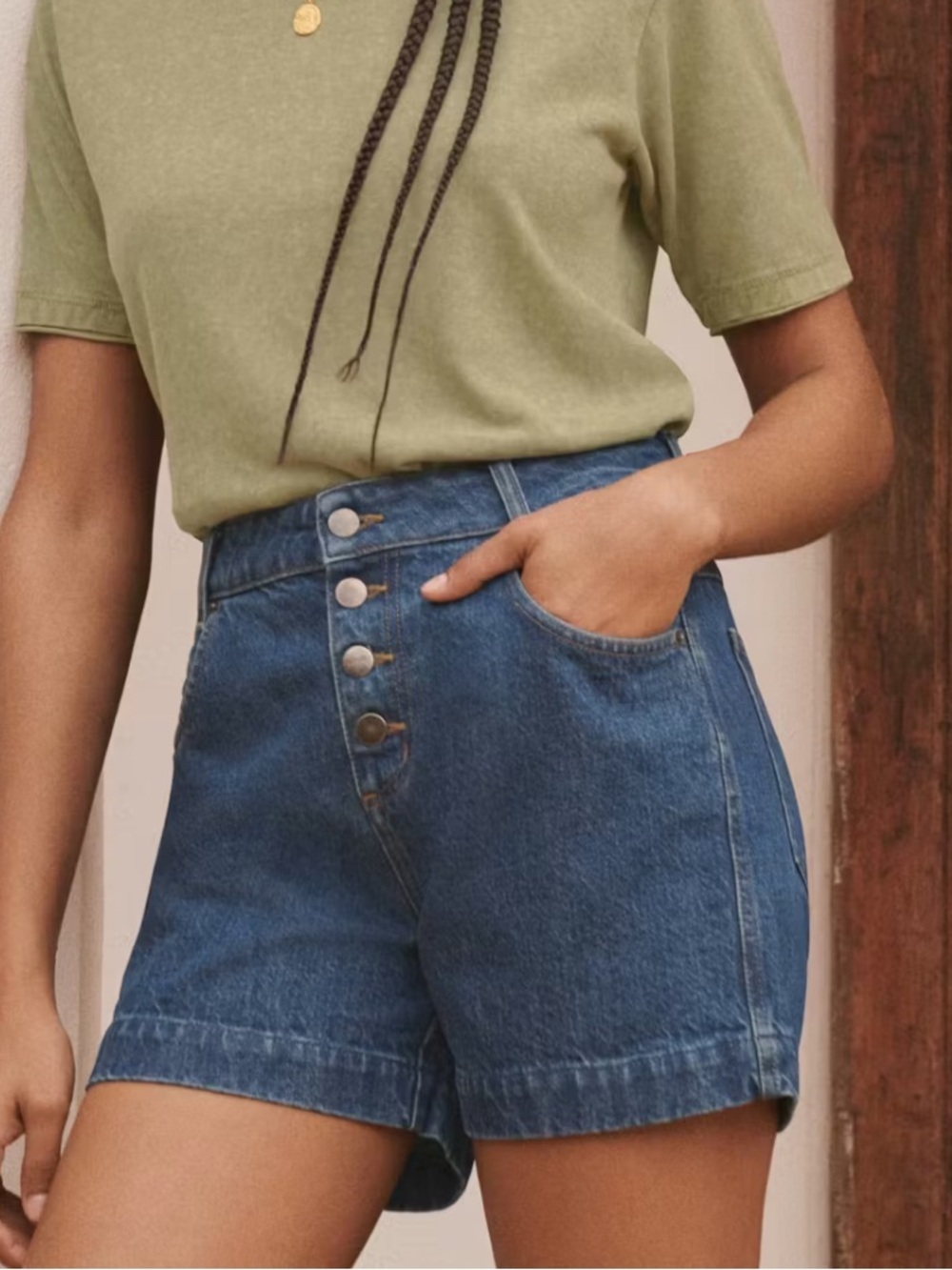 Wrap London High-Waisted Button Fly Denim Jean Shorts NWT Size 4
